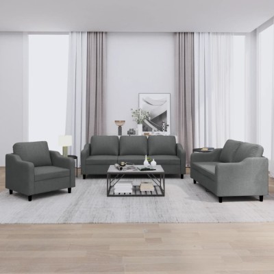 Gossi set de canapele cu perne, 3 piese, gri inchis, textil foto