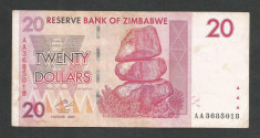 ZIMBABWE 20 DOLARI DOLLARS 2007 [2] P-68 , XF foto
