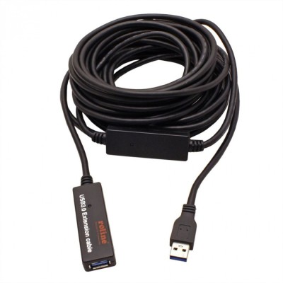 CABLU PRELUNGITOR USB 3.0 T-M ACTIV 10M, ROLINE 12.04.1080 Negru foto