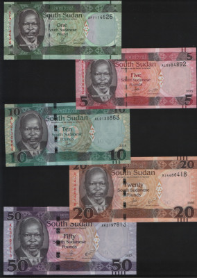 Set Sudanul de Sud South Sudan 1 + 5 +10 + 20 + 50 pounds unc foto