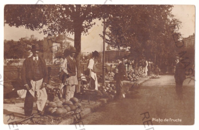 1846 - BUCURESTI, Fruit Market, Romania - old postcard, real PHOTO - used - 1934