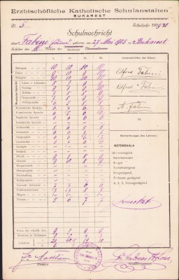 HST A922 Certificat școlar Eduard Fabini 1919 București foto