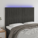 VidaXL Tăblie de pat cu LED, gri &icirc;nchis, 144x5x118/128 cm, catifea