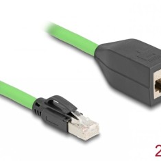 Cablu prelungitor de retea RJ45 Cat.6A SFTP TPU 2m Verde pentru medii industriale, Delock 80881