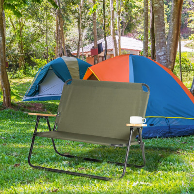 Outsunny Scaun de Camping Dublu 2 Locuri, Canapea Pliabila cu Maner si Cotiere, 141x67x80cm, Verde foto