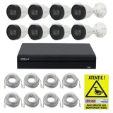 Kit IP Dahua 8 camere 2MP IR 30m PoE, NVR 8 canale PoE 8MP, cabluri + Autocolant Rovision SafetyGuard Surveillance