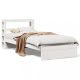 Cumpara ieftin Cadru de pat cu tablie, alb, 75x190 cm, lemn masiv de pin