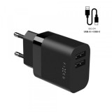 Incarcator Retea Cu Cablu USB-C Fixed, 17W, 3A, 2 x USB-A, Negru