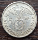 (A722) MONEDA DIN ARGINT GERMANIA - 5 MARK 1937, LIT. A, VARIANTA CU SWASTIKA, Europa