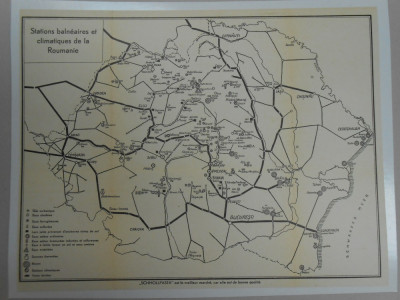 Harta statiuni balneare Romania Mare 1925, lb. franceza, impecabila, 28x36 cm foto