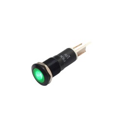 Indicator martor LED plat de panou din aluminiu anodizat, 12mm, pini 6.3mm, verde, 12-24V DC, IP67, FL1A-12FJ-1-GREEN