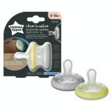 Suzeta de noapte Closer to Nature Breast like Soother, 6-18 luni, 2 bucati, Alb/Galben, Tommee Tippee