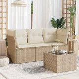 vidaXL Set canapele de grădină, 4 piese, cu perne, bej, poliratan