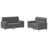 Set de canapele cu perne, 2 piese, gri inchis, material textil