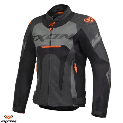 Geaca (jacheta) barbati pentru scuter - motocicleta piele Racing Ixon vara model Jackal JKT MS culoare: negru/antracit/portocaliu Negru/antracit/porto foto