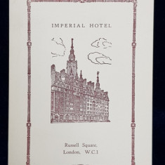 IMPERIAL HOTEL , RUSSEL SQUARE , LONDON , MENIUL DE DIMINEATA , PERIOADA INTERBELICA