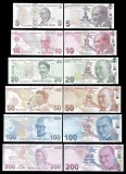 TURCIA - LOT COMPLET - 5 + 10 + 20 + 50 + 100 + 200 LIRE 2009 ND , P-222f - 223g - 224f - 225g - 226f - 227g , Seria F-G-G-G-H-J UNC necirculata