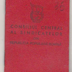 bnk div Consiliul Central al sindicatelor RPR 1961 - carnet de membru - timbre