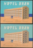 Romania anii 60 - Set 2 vignete de bagaje Hotel BRAN din Eforie Nord (varietati), ONT Carpati, etichete hoteliere, promovare turistica