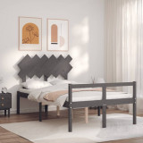 VidaXL Cadru de pat senior cu tăblie dublu, gri, lemn masiv