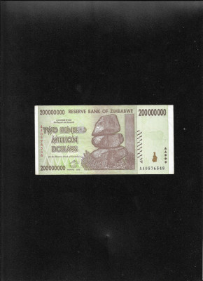 Zimbabwe 200000000 200 000 000 dollars dolari 2008 seria0576548 foto