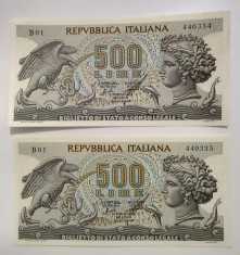 Italia - 500 Lire 1966 B - Serii consecutive