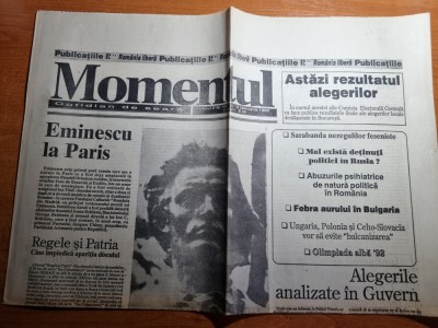 ziarul momentul 13 februarie 1992-articolul eminescu la paris foto