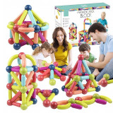 Set magnetic de constructie, joc creativ pentru copii, 66 piese diferite forme si culori, ProCart