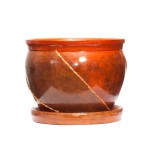 Ghiveci ceramic, interior / exterior, rotund, maro, 20 x 16 cm, cu farfurie, D20/3