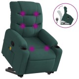 Cumpara ieftin Fotoliu rabatabil de masaj, cu ridicare, verde inchis, textil