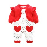 Salopeta alba cu rosu si bulinute (Marime Disponibila: 9-12 luni (Marimea 20