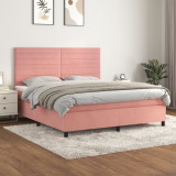 Cumpara ieftin Pat box spring cu saltea, roz, 180x200 cm, catifea