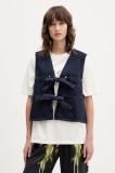 Stine Goya vestă din denim cu două fețe culoarea bleumarin, un singur r&acirc;nd de nasturi, SG-AW25-T101-2406