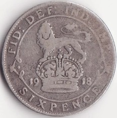 Moneda Argint Regatul Unit al Marii Britanii si Irlandei - 6 Pence 1918