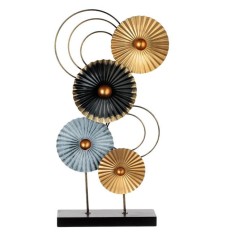 Decoratiune Metalica cu Evantai Cercuri Negre Albe Aurii 26x54cm