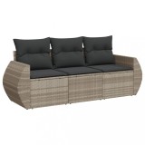 Set canapele de gradina cu perne, 3 piese gri deschis poliratan