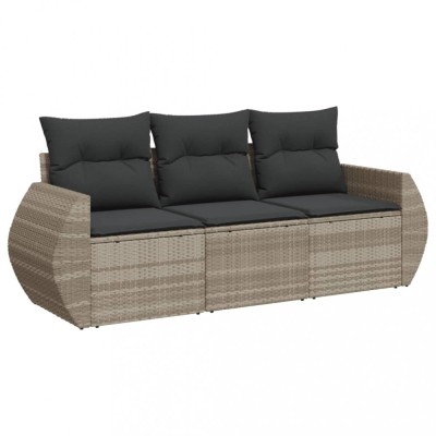 Set canapele de gradina cu perne, 3 piese gri deschis poliratan foto