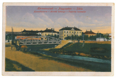 1754 - SIBIU, Cazarma Militara si Podul, Romania - old postcard - used - 1918 foto