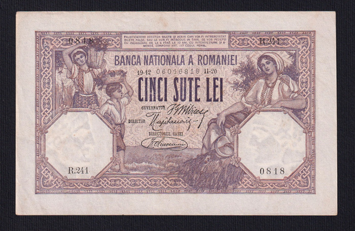 ROMANIA - 500 lei - 1920 . XF - . Data destul de rara si ft frumoasa !