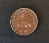 Portugalia 1 Centavo 1920 aUNC moneda bronz aproape necirculata km #565