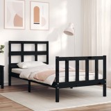 VidaXL Cadru de pat cu tăblie Small Single, negru, lemn masiv