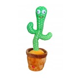Cactus Vorbitor Gonga&reg; Verde, cu LED, Jucarie Interactiva, Sunete, Bumbac, 35cm, Fete/Baieti, +4 Ani