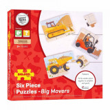 Set 3 puzzle din lemn - Vehicule pentru constructii - BigJigs, BigJigs Toys