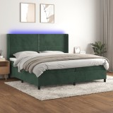 vidaXL Pat cu arcuri, saltea și LED, verde &icirc;nchis, 200x200 cm, catifea