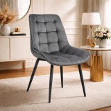Scaun dining Artool Bera, catifea gri, picioare metal negru, 54x60x88 cm