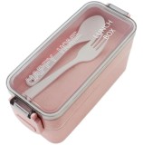 Cumpara ieftin Cutie pentru pranz, 750 ml, tacamuri, 2 compartimente, roz, Oem