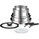 Set de 10 piese Tefal Ingenio Emotion, tigaie 22/26 cm, cratita 24 cm, craticioare 16/20 cm, capac ermetic 16/20 cm, 2 manere detasabile, capac sticla