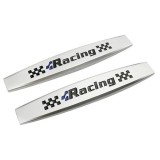 Set 2 x Embleme auto metalice, autoadezive, model "RACING", finisaj Crom,