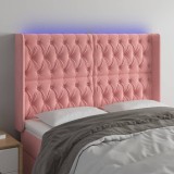Cumpara ieftin Tăblie de pat cu LED, roz, 163x16x118/128 cm, catifea