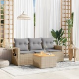 vidaXL Set canapele de grădină, 4 piese, cu perne, mix bej, poliratan 3256766